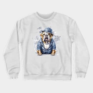 An English Bulldog design with a humorous twist, featuring a bulldog dressed Crewneck Sweatshirt